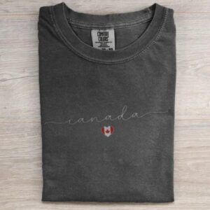Canada Script T-shirt with Heart and Flag Design