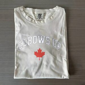 Canadian Maple Leaf ELBOWS UP White Cotton T-Shirt - Casual Athletic Style Tee
