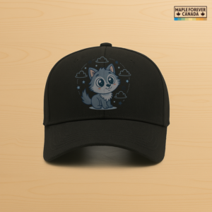 Cute Wolf Pup Starry Cloud Circle Graphic - Hat