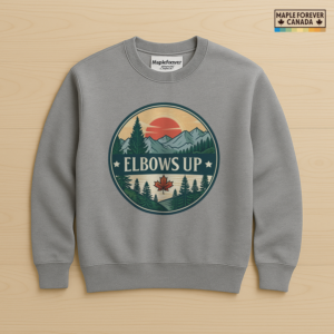 Elbows Up Sunset Mountain Maple Leaf Circle - Sweatshirt