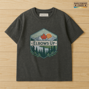 Elbows Up Canada Maple Leaf Mountain Emblem - T-Shirt