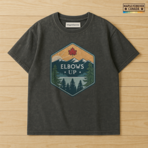 Elbows Up Maple Leaf Mountain Lake Badge - T-Shirt