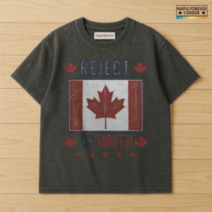 Reject US Tariffs Canada Flag Maple Leaf Stars - T-Shirt