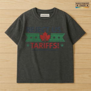 Reject US Tariffs Maple Leaf Green Banner Stars - T-Shirt