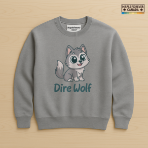 Cute Dire Wolf Pup Teal Text Graphic - Sweatshirt