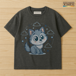 Cute Wolf Pup Starry Cloud Circle Graphic - T-Shirt