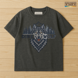 Dire Wolf Textured Mountain Pine Split Text Graphic - T-Shirt
